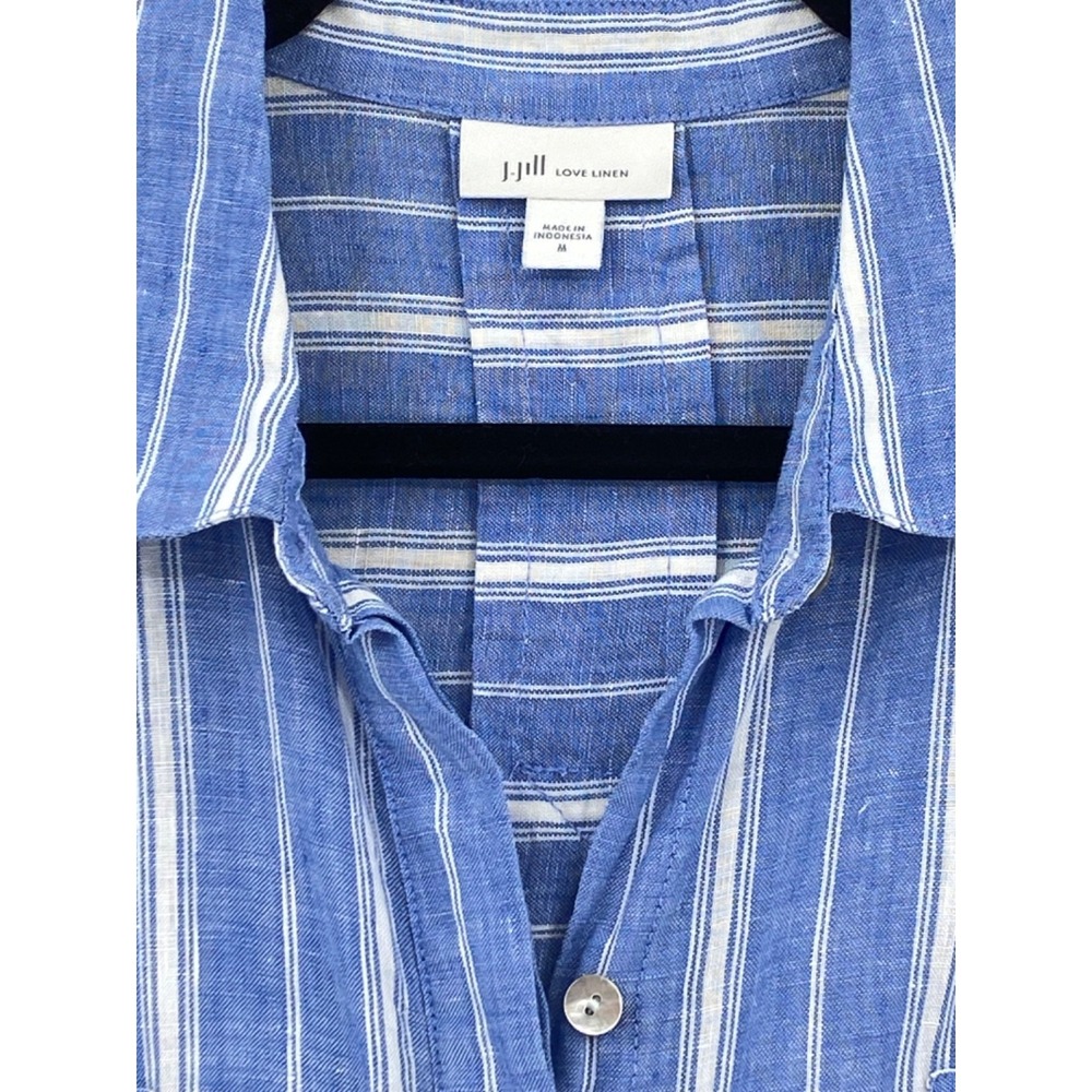 J Jill Love Linen Shirt womens Medium Blue & White Striped Linen‎ Button-Up - Picture 3 of 11